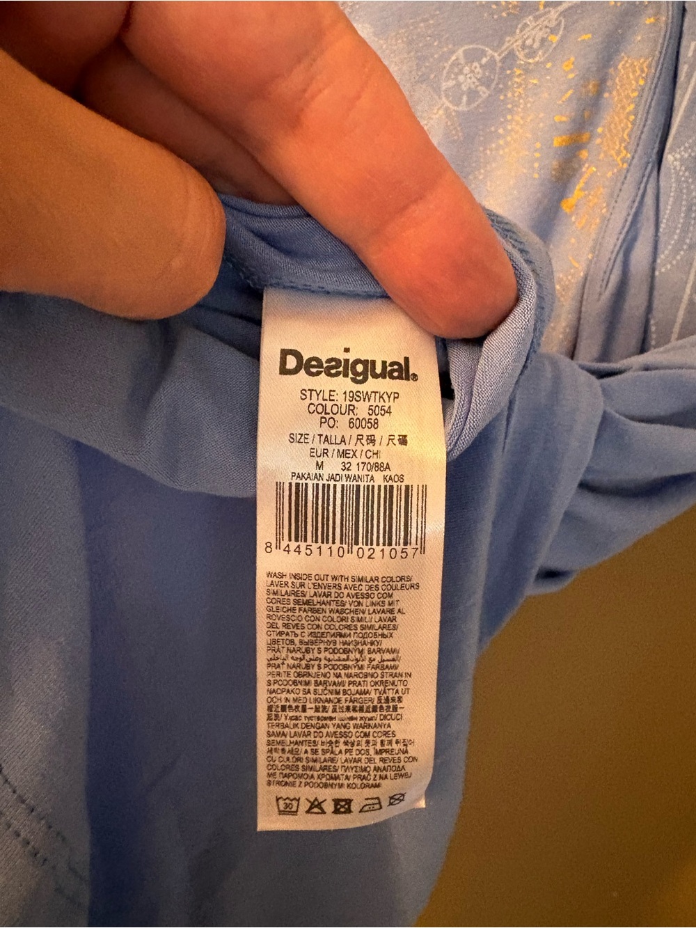 Desigual Light Blue Floral Graphic V-Neck Top with Gold Details - Picture 7 of 10